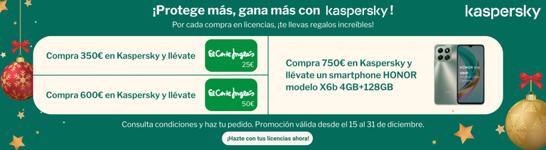 Kaspersky te regala tarjetas del corte ingles y hasta un smartphone honor x6